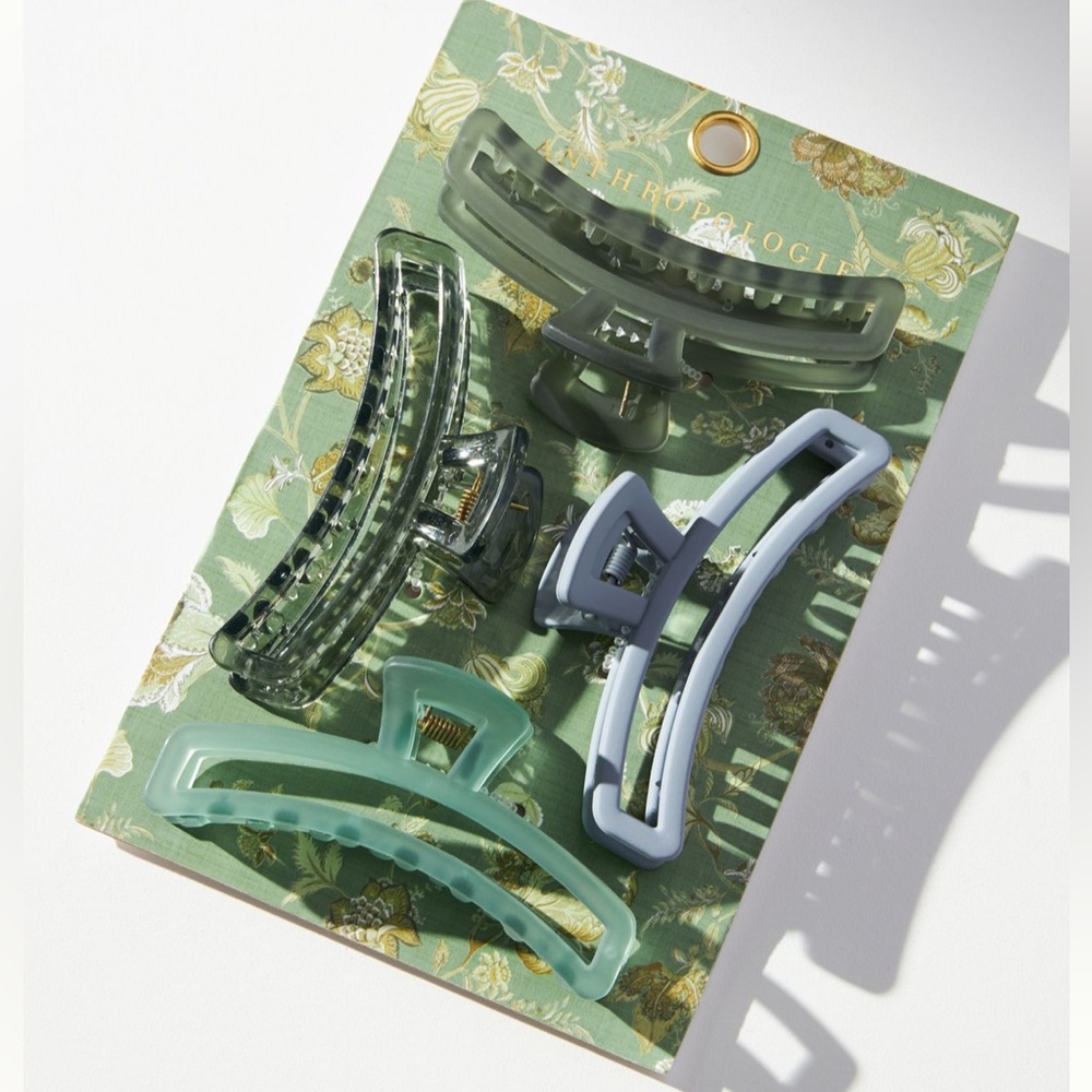 Anthropologie Claw Clip Set in Green and Gray